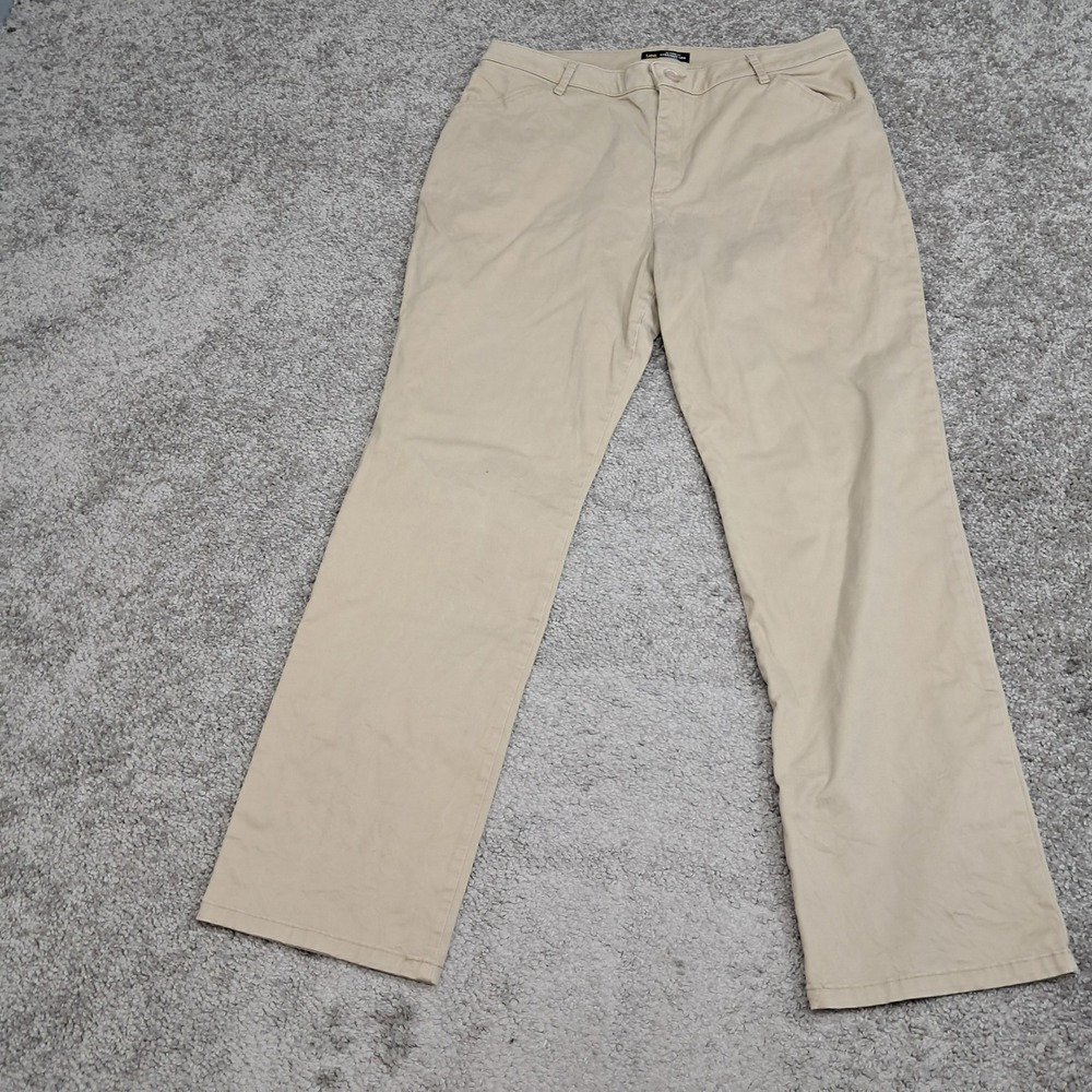 Lee Relaxed Fit Straight Leg Mid Rise Tan Khaki Pants Womens 12 Short 104631278
